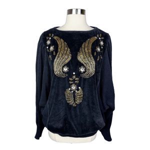 Vintage 80’s Bonnie Boerer Pret Black & Gold Beaded Dolman Sweater
